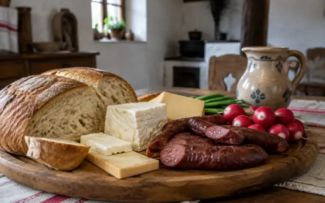 Masă cu produse locale la Margina